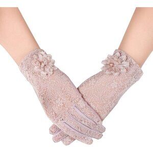 Women's Summer Sun Protection Pink Short Flower Floral Embroider Lace Gloves